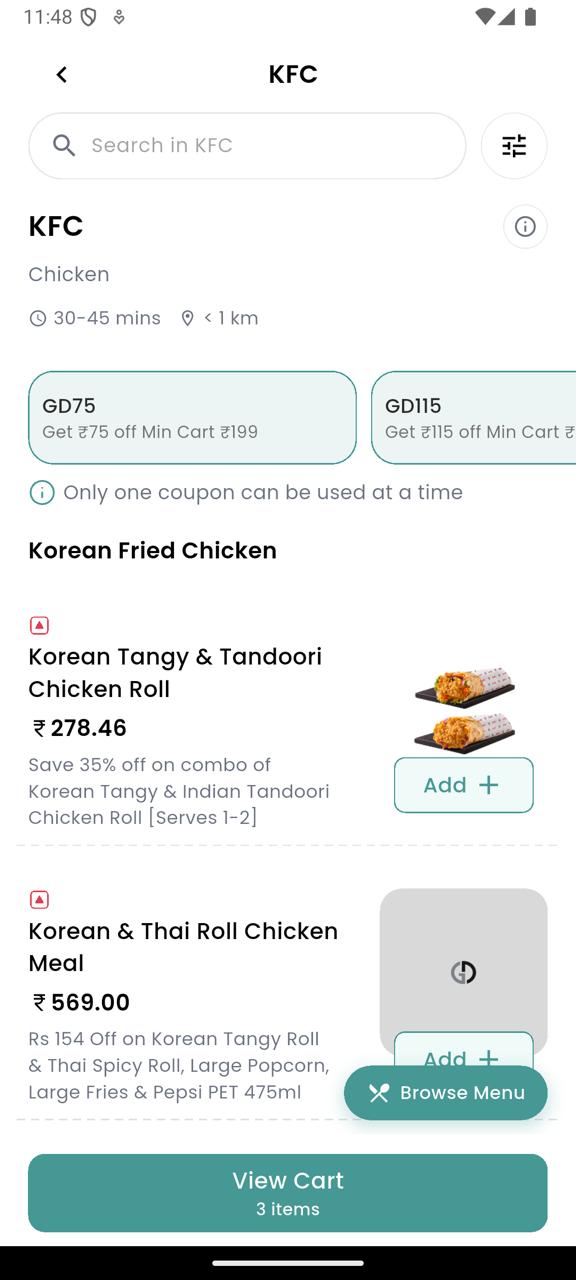 GetDirect menu browsing
