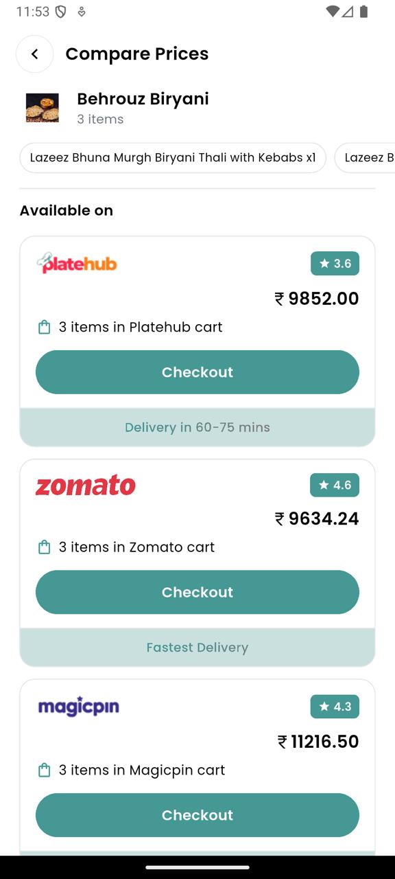 GetDirect food price comparison app interface