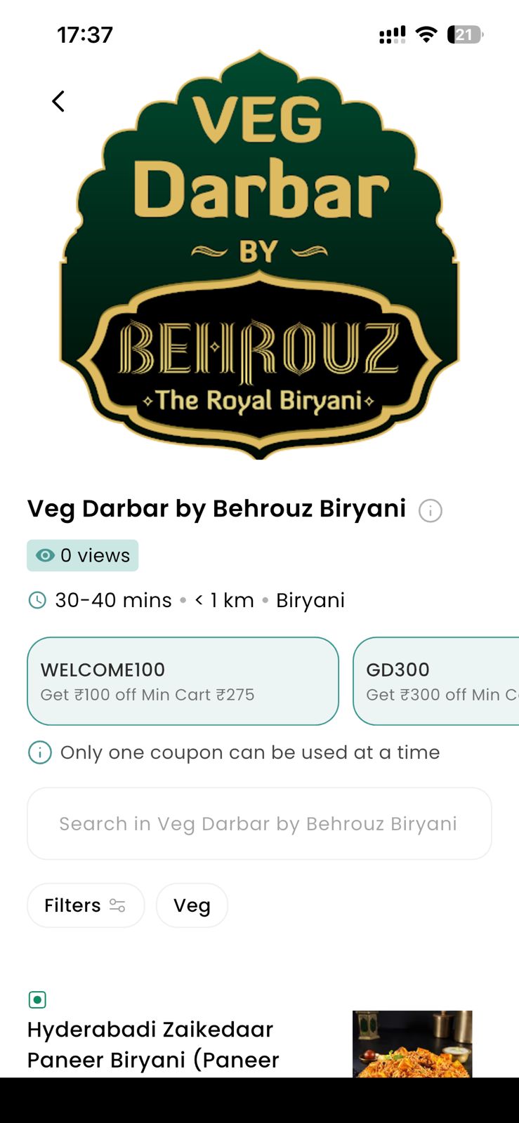 Behrouz Biryani on GetDirect